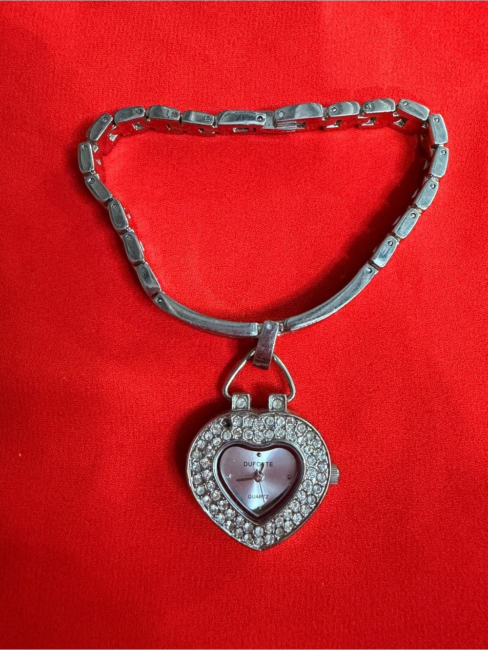 Silver Heart Pendant Watch bracelet with Crystal Accents